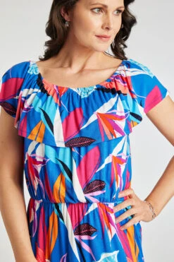 Abstract Jungle Print Bardot Jersey Dress -Mod Vanta Sales Store 900365940 alt5