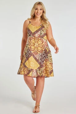 Patchwork Print Frill Hem Sundress