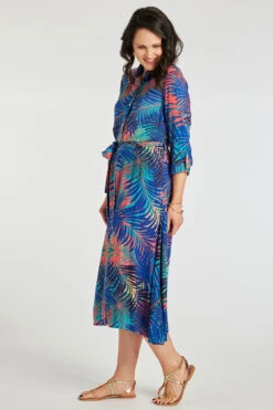 Palm Print Button Through Shirt Dress -Mod Vanta Sales Store 900369398 alt3