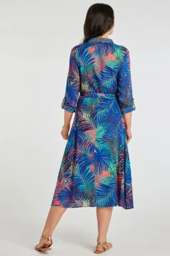 Palm Print Button Through Shirt Dress -Mod Vanta Sales Store 900369398 alt4