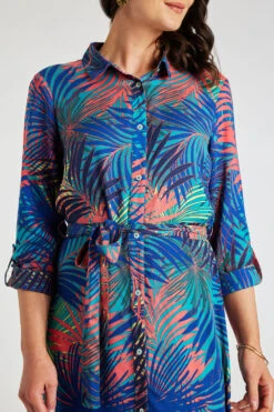 Palm Print Button Through Shirt Dress -Mod Vanta Sales Store 900369398 alt5