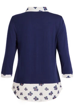 Long Sleeve 2 In 1 Floral Print Collar Hem Shirt -Mod Vanta Sales Store 900377053 alt2