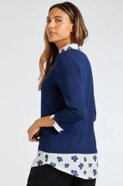 Long Sleeve 2 In 1 Floral Print Collar Hem Shirt -Mod Vanta Sales Store 900377053 alt3