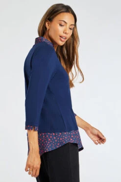 Long Sleeve 2 In 1 Heart Print Collar Hem Shirt -Mod Vanta Sales Store 900377153 alt3