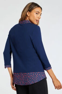 Long Sleeve 2 In 1 Heart Print Collar Hem Shirt -Mod Vanta Sales Store 900377153 alt4