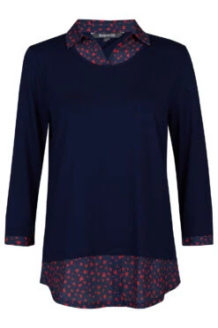 Long Sleeve 2 In 1 Heart Print Collar Hem Shirt -Mod Vanta Sales Store 900377153 default1