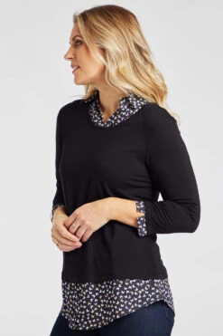 Long Sleeve 2 In 1 Butterfly Print Collar Hem Shirt -Mod Vanta Sales Store 900377207 alt31