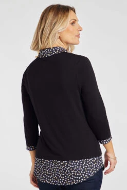 Long Sleeve 2 In 1 Butterfly Print Collar Hem Shirt -Mod Vanta Sales Store 900377207 alt41