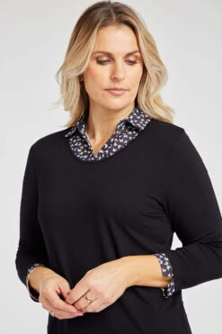 Long Sleeve 2 In 1 Butterfly Print Collar Hem Shirt -Mod Vanta Sales Store 900377207 alt51