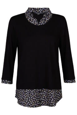 Long Sleeve 2 In 1 Butterfly Print Collar Hem Shirt -Mod Vanta Sales Store 900377207 default1