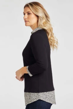 Long Sleeve 2 In 1 Animal Print Collar Hem Shirt -Mod Vanta Sales Store 900377307 alt31