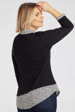 Long Sleeve 2 In 1 Animal Print Collar Hem Shirt -Mod Vanta Sales Store 900377307 alt41