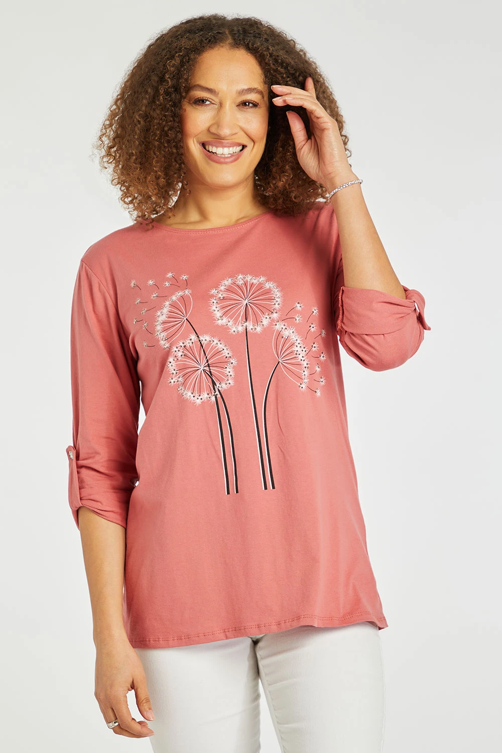 3/4 Sleeve Dandelion Print Top 3 3/4 Sleeve Dandelion Print Top