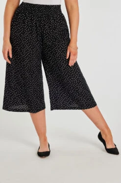 Spot Print Wide Leg Cropped Trousers