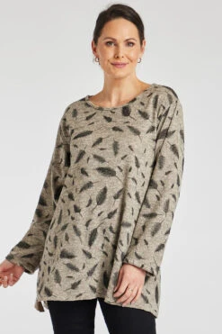 Long Sleeve Leaf Print Soft Touch Tunic