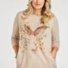 3/4 Sleeve Butterfly Design Tunic With Pockets