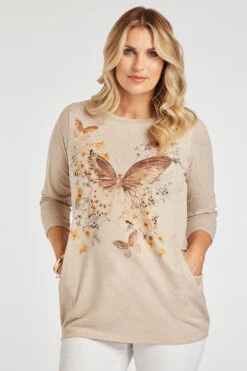 3/4 Sleeve Butterfly Design Tunic With Pockets