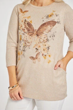 3/4 Sleeve Butterfly Design Tunic With Pockets -Mod Vanta Sales Store 900382381 alt5