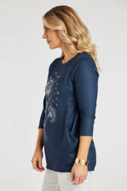3/4 Sleeve Dandelion Design Tunic With Pockets -Mod Vanta Sales Store 900382453 alt3