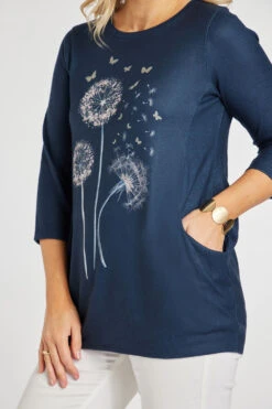 3/4 Sleeve Dandelion Design Tunic With Pockets -Mod Vanta Sales Store 900382453 alt5