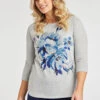 3/4 Sleeve Floral Placement Top