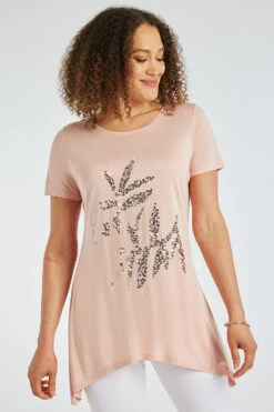 Short Sleeve Sequin Leaf Tunic