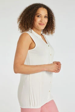 Sleeveless Bubble Hem Button Through Plain Shirt -Mod Vanta Sales Store 900387644 alt3