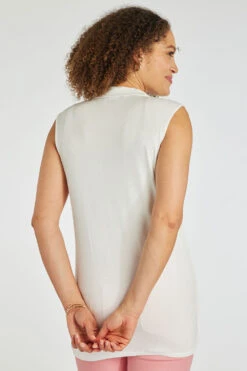 Sleeveless Bubble Hem Button Through Plain Shirt -Mod Vanta Sales Store 900387644 alt4