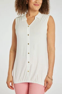 Sleeveless Bubble Hem Button Through Plain Shirt -Mod Vanta Sales Store 900387644 alt5