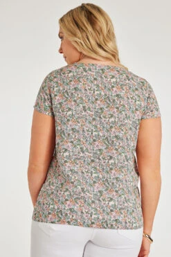 Short Sleeve Ditsy Print V-Neck Shell Top -Mod Vanta Sales Store 900388151 alt4