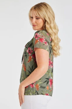 Short Sleeve Tropical Flower Top With Shirred Hem 18 Short Sleeve Tropical Flower Top With Shirred Hem -Mod Vanta Sales Store 900388639 alt3