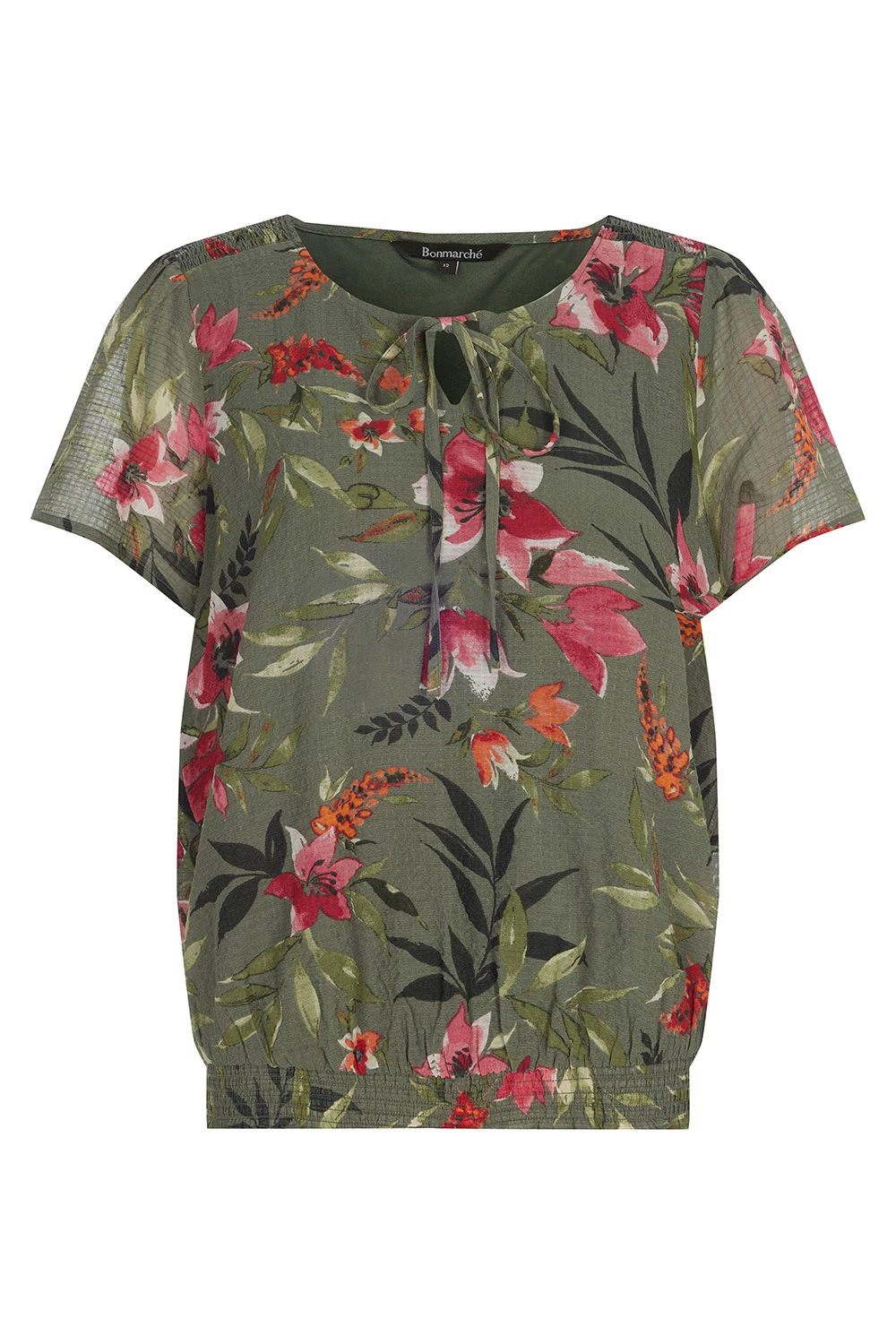 Short Sleeve Tropical Flower Top With Shirred Hem 4 Short Sleeve Tropical Flower Top With Shirred Hem - Image 2