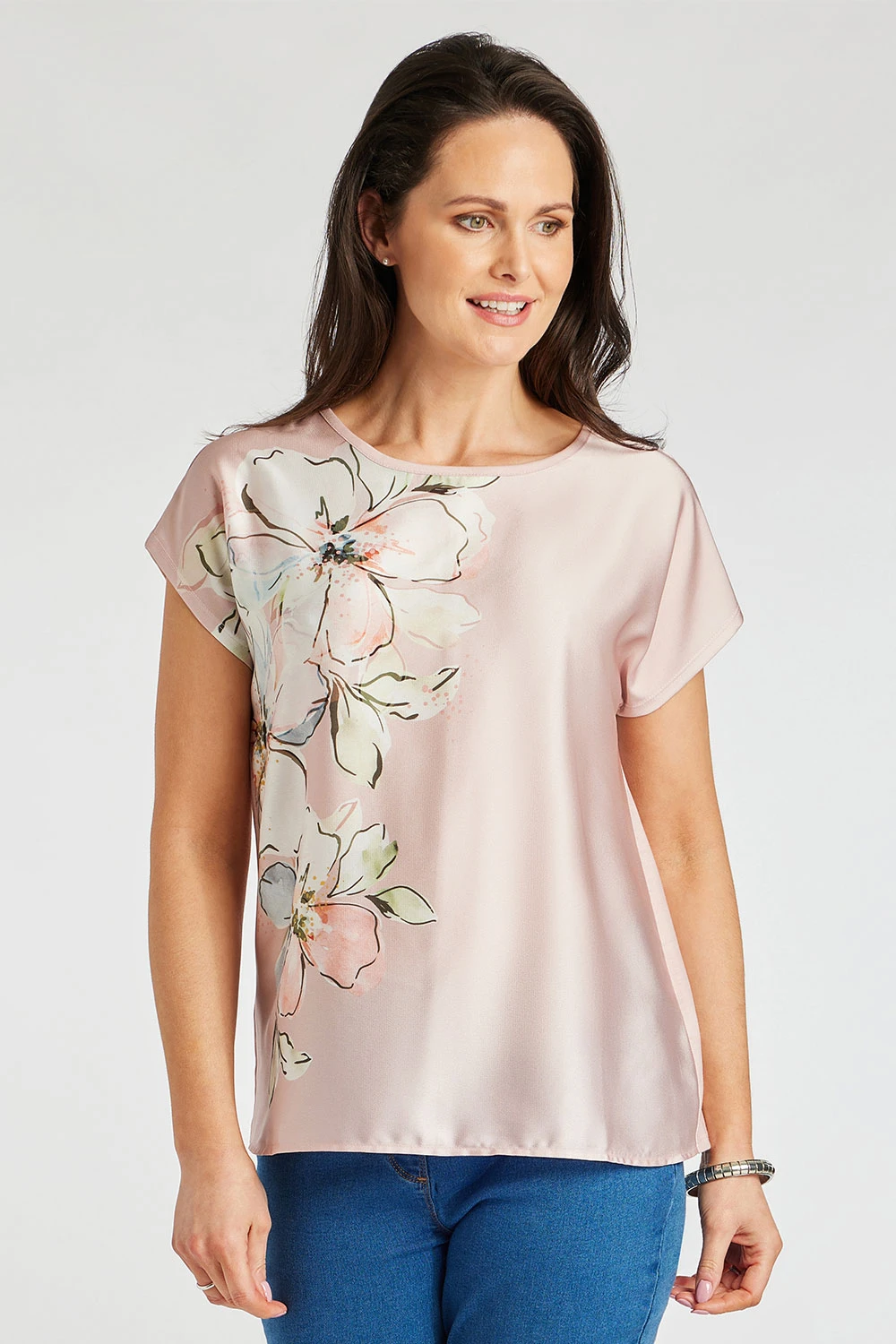 Short Sleeve Woven Front Side Floral Design Shell Top 3 Short Sleeve Woven Front Side Floral Design Shell Top