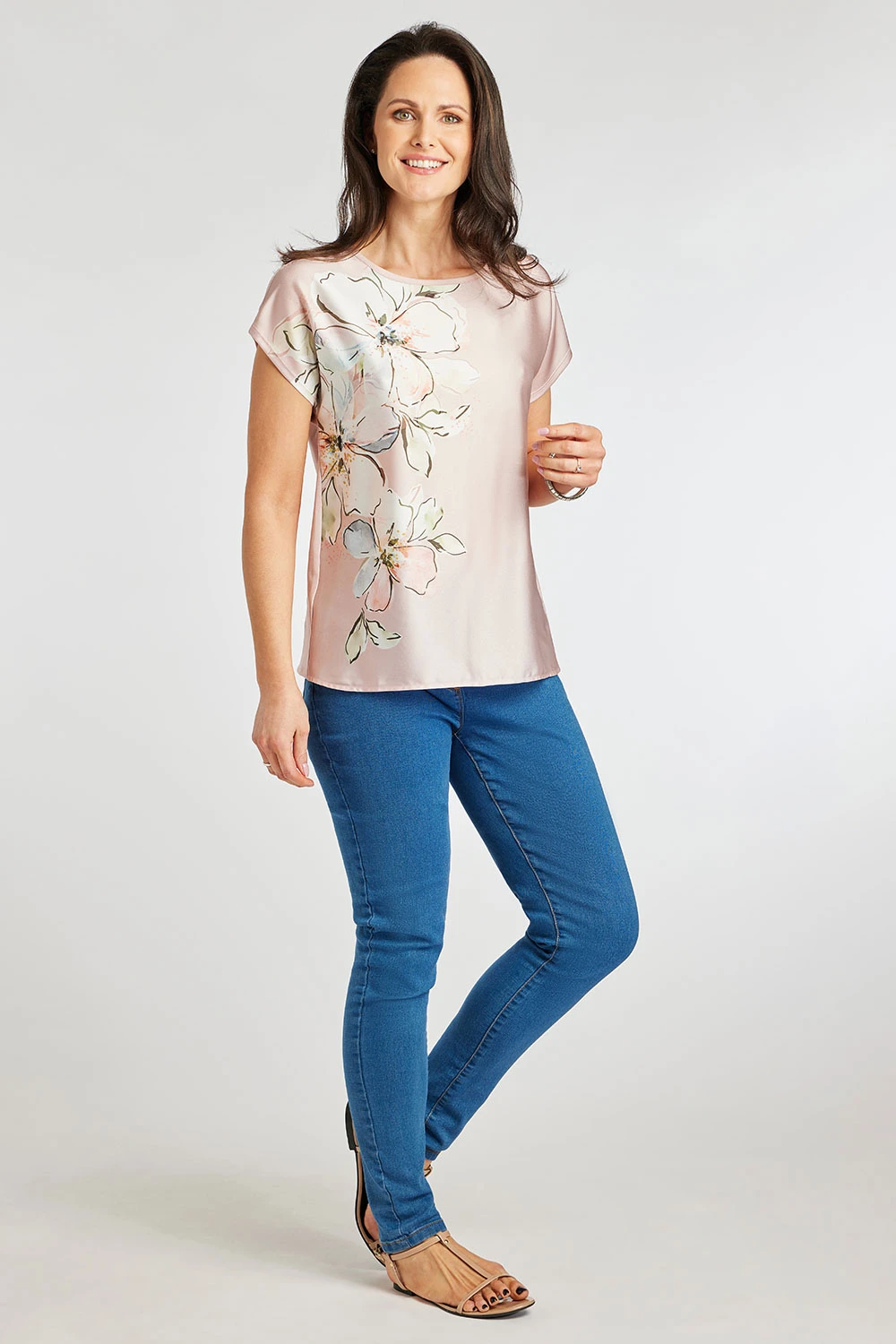 Short Sleeve Woven Front Side Floral Design Shell Top 8 Short Sleeve Woven Front Side Floral Design Shell Top - Image 6