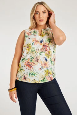 Sleeveless Tropical Broderie Top