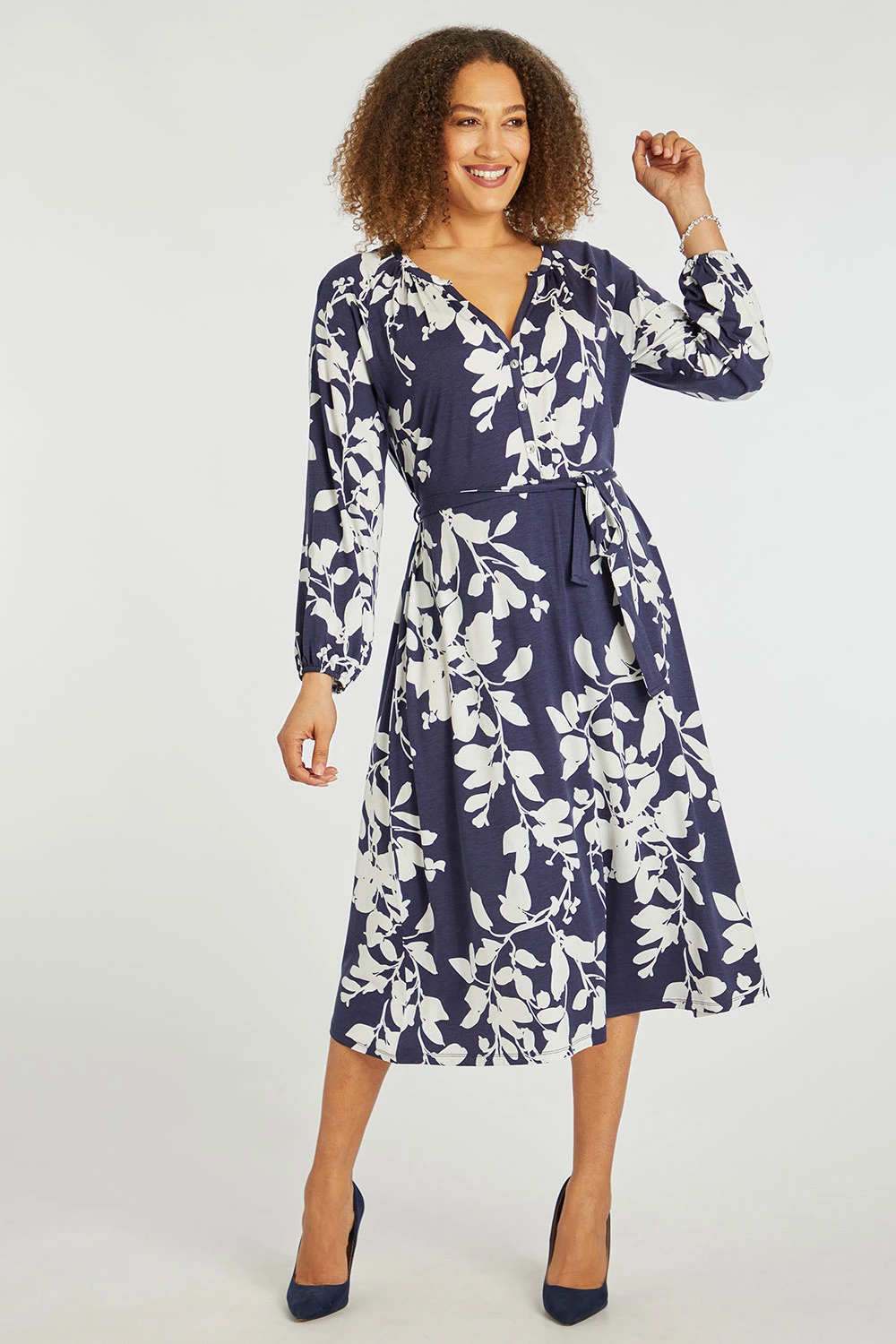 Leaf Print Belted Dress With Button Detail 7 Leaf Print Belted Dress With Button Detail - Image 5