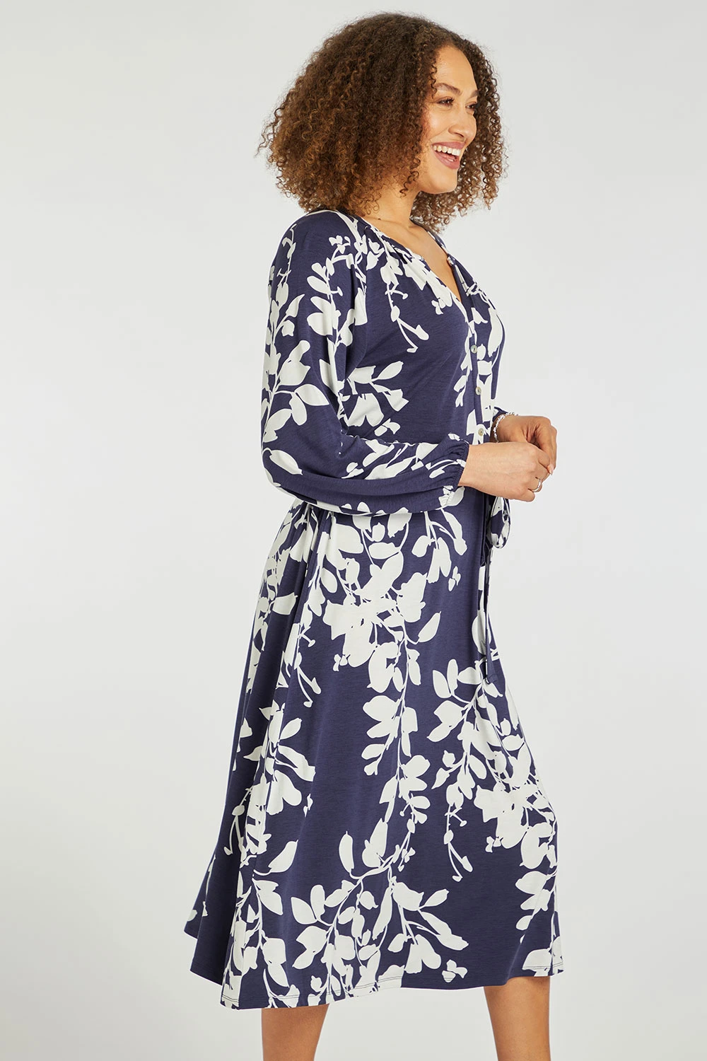 Leaf Print Belted Dress With Button Detail 8 Leaf Print Belted Dress With Button Detail - Image 6