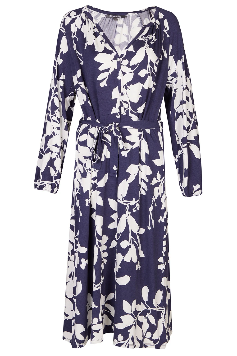 Leaf Print Belted Dress With Button Detail 4 Leaf Print Belted Dress With Button Detail - Image 2