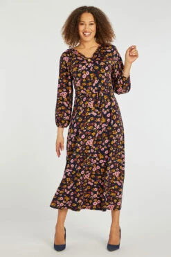 Ditsy Print Belted Dress With Ring Detail
