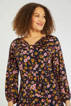 Ditsy Print Belted Dress With Ring Detail -Mod Vanta Sales Store 900393753 alt6