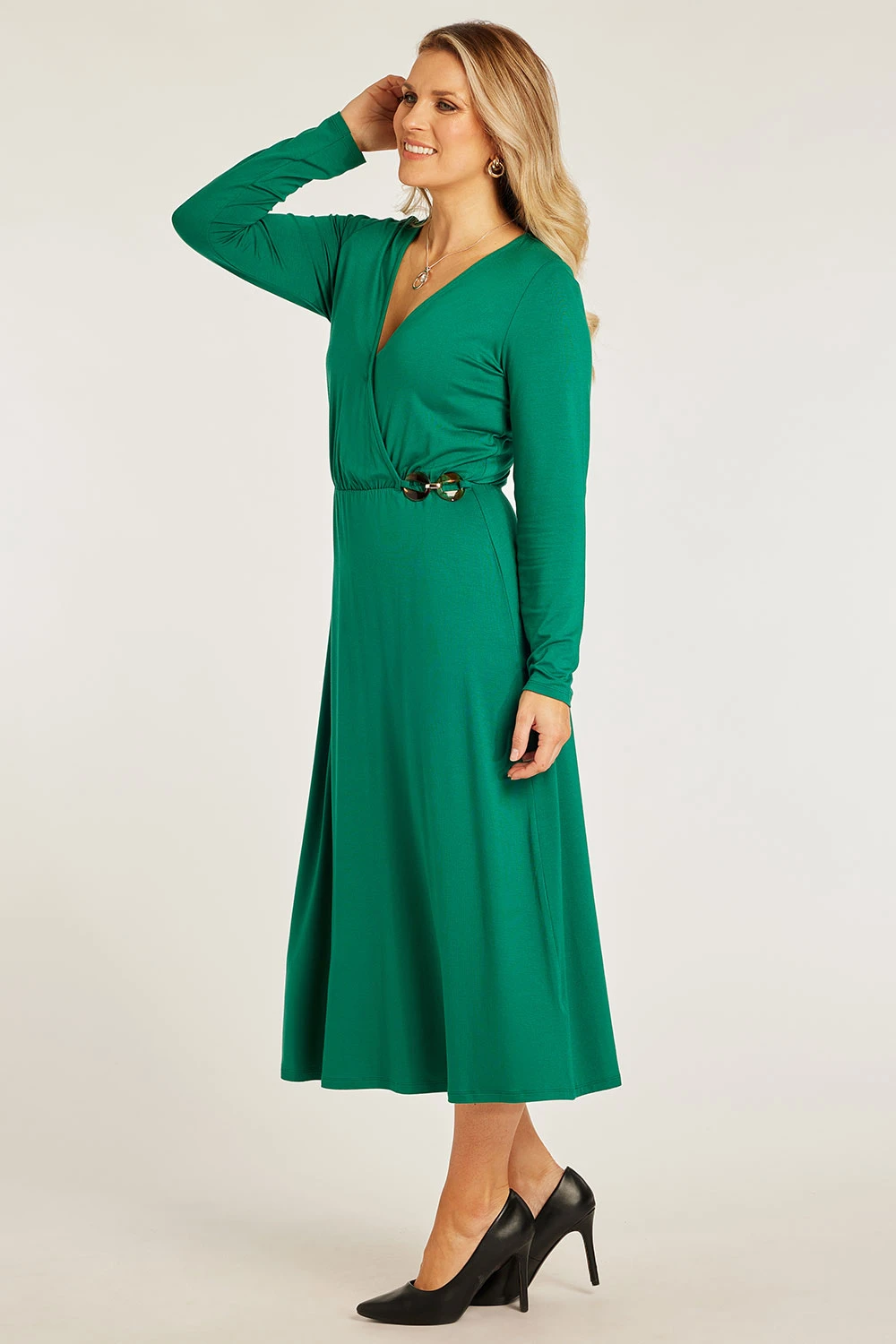 Plain Wrap Dress With Tortoiseshell Belt Detail 7 Plain Wrap Dress With Tortoiseshell Belt Detail - Image 5