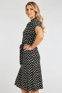 Ditsy Print High Neck Dress With Belt Detail -Mod Vanta Sales Store 900394207 alt4