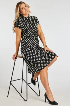 Ditsy Print High Neck Dress With Belt Detail -Mod Vanta Sales Store 900394207 alt6