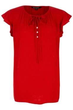 Plain Tie Neck Top With Ruffle Sleeves