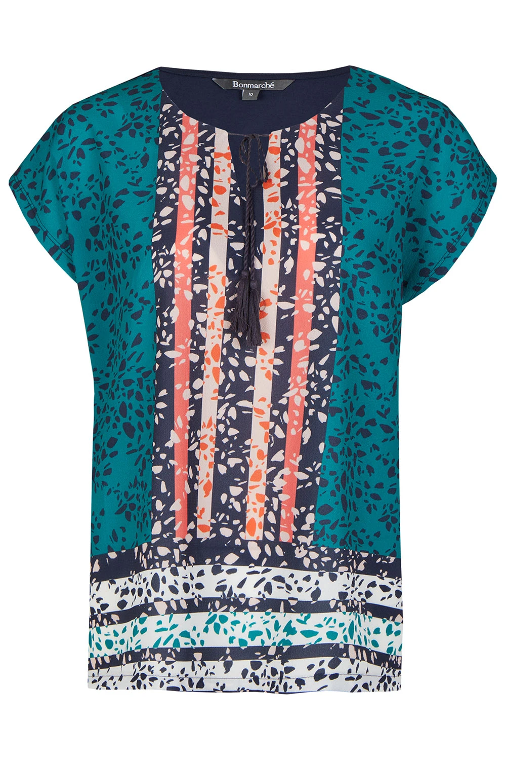 Short Sleeve Notch Neck Ditsy Patchwork Top With Tassels 4 Short Sleeve Notch Neck Ditsy Patchwork Top With Tassels - Image 2