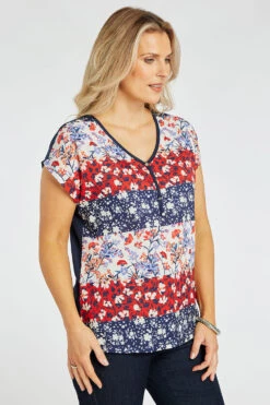 Short Sleeve Ditsy Stripe Patchwork Top -Mod Vanta Sales Store 900399951 alt3