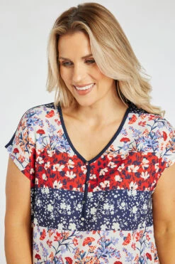 Short Sleeve Ditsy Stripe Patchwork Top -Mod Vanta Sales Store 900399951 alt5