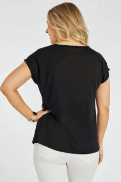 Short Sleeve V-Neck Woven Leaf Print Top -Mod Vanta Sales Store 900400007 alt4