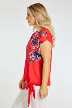 Short Sleeve Hem Tie Large Trailing Palm Design Top -Mod Vanta Sales Store 900400263 alt3