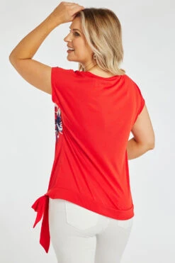 Short Sleeve Hem Tie Large Trailing Palm Design Top -Mod Vanta Sales Store 900400263 alt4